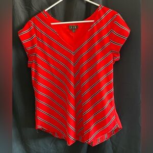 A Red Striped V-Neck Women's Top